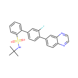 CC(C)(C)NS(=O)(=O)c1ccccc1-c1ccc(-c2ccc3nccnc3c2)c(F)c1 ZINC000224743400