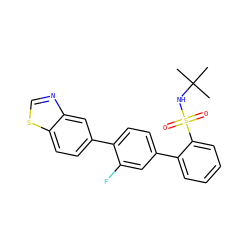 CC(C)(C)NS(=O)(=O)c1ccccc1-c1ccc(-c2ccc3scnc3c2)c(F)c1 ZINC000224850463