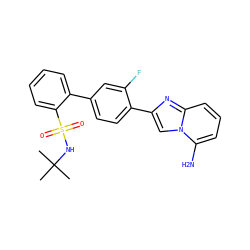 CC(C)(C)NS(=O)(=O)c1ccccc1-c1ccc(-c2cn3c(N)cccc3n2)c(F)c1 ZINC000224829655