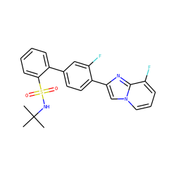 CC(C)(C)NS(=O)(=O)c1ccccc1-c1ccc(-c2cn3cccc(F)c3n2)c(F)c1 ZINC000224753974