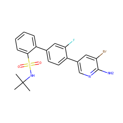 CC(C)(C)NS(=O)(=O)c1ccccc1-c1ccc(-c2cnc(N)c(Br)c2)c(F)c1 ZINC000218628741
