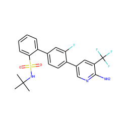 CC(C)(C)NS(=O)(=O)c1ccccc1-c1ccc(-c2cnc(N)c(C(F)(F)F)c2)c(F)c1 ZINC000224729344