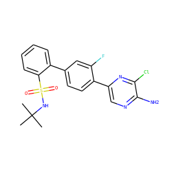 CC(C)(C)NS(=O)(=O)c1ccccc1-c1ccc(-c2cnc(N)c(Cl)n2)c(F)c1 ZINC000224746351
