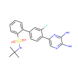 CC(C)(C)NS(=O)(=O)c1ccccc1-c1ccc(-c2cnc(N)c(N)n2)c(F)c1 ZINC000224764801