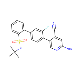 CC(C)(C)NS(=O)(=O)c1ccccc1-c1ccc(-c2cnc(N)cc2C#N)c(F)c1 ZINC000224764364