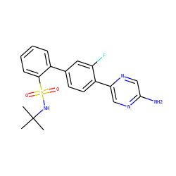 CC(C)(C)NS(=O)(=O)c1ccccc1-c1ccc(-c2cnc(N)cn2)c(F)c1 ZINC000212162950