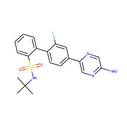 CC(C)(C)NS(=O)(=O)c1ccccc1-c1ccc(-c2cnc(N)cn2)cc1F ZINC000224818695