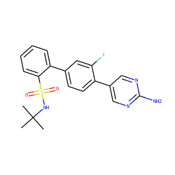 CC(C)(C)NS(=O)(=O)c1ccccc1-c1ccc(-c2cnc(N)nc2)c(F)c1 ZINC000224748979