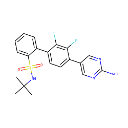 CC(C)(C)NS(=O)(=O)c1ccccc1-c1ccc(-c2cnc(N)nc2)c(F)c1F ZINC000224733176