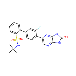 CC(C)(C)NS(=O)(=O)c1ccccc1-c1ccc(-c2cnc3[nH]c(=O)[nH]c3n2)c(F)c1 ZINC000224818114