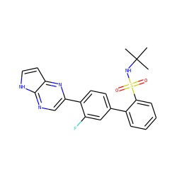 CC(C)(C)NS(=O)(=O)c1ccccc1-c1ccc(-c2cnc3[nH]ccc3n2)c(F)c1 ZINC000224760636