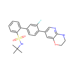 CC(C)(C)NS(=O)(=O)c1ccccc1-c1ccc(-c2cnc3c(c2)OCCN3)c(F)c1 ZINC000224747283