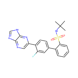 CC(C)(C)NS(=O)(=O)c1ccccc1-c1ccc(-c2cnc3nc[nH]c3n2)c(F)c1 ZINC000224789339