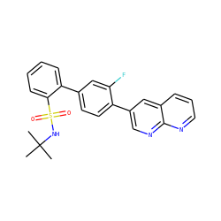 CC(C)(C)NS(=O)(=O)c1ccccc1-c1ccc(-c2cnc3ncccc3c2)c(F)c1 ZINC000224748914