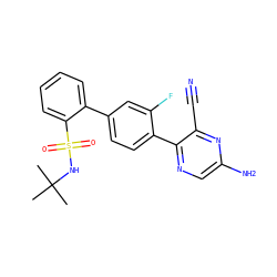 CC(C)(C)NS(=O)(=O)c1ccccc1-c1ccc(-c2ncc(N)nc2C#N)c(F)c1 ZINC000224802224