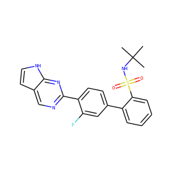 CC(C)(C)NS(=O)(=O)c1ccccc1-c1ccc(-c2ncc3cc[nH]c3n2)c(F)c1 ZINC000224755165