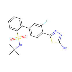CC(C)(C)NS(=O)(=O)c1ccccc1-c1ccc(-c2nnc(N)s2)c(F)c1 ZINC000224788637