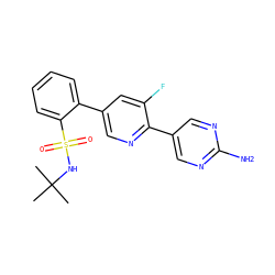 CC(C)(C)NS(=O)(=O)c1ccccc1-c1cnc(-c2cnc(N)nc2)c(F)c1 ZINC000224778915