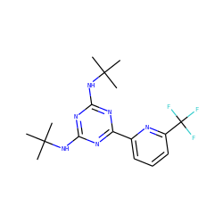 CC(C)(C)Nc1nc(NC(C)(C)C)nc(-c2cccc(C(F)(F)F)n2)n1 ZINC000223123638