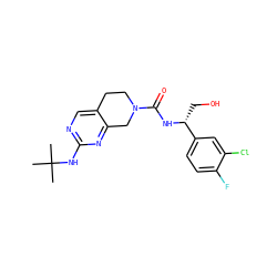 CC(C)(C)Nc1ncc2c(n1)CN(C(=O)N[C@H](CO)c1ccc(F)c(Cl)c1)CC2 ZINC000169331024