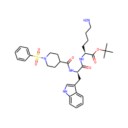 CC(C)(C)OC(=O)[C@H](CCCCN)NC(=O)[C@@H](Cc1c[nH]c2ccccc12)NC(=O)C1CCN(S(=O)(=O)c2ccccc2)CC1 ZINC000003933986