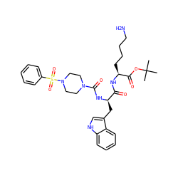 CC(C)(C)OC(=O)[C@H](CCCCN)NC(=O)[C@@H](Cc1c[nH]c2ccccc12)NC(=O)N1CCN(S(=O)(=O)c2ccccc2)CC1 ZINC000003933987