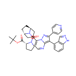 CC(C)(C)OC(=O)[C@H]1CCCN1C(=O)N1[C@H]2CC[C@H]1CC(c1ccnc3c(-c4cccc5[nH]ncc45)c(-c4ccncc4)nn13)C2 ZINC000101299368