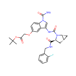 CC(C)(C)OC(=O)COc1ccc2c(c1)c(NC(=O)N1[C@H](C(=O)NCc3ccccc3F)C[C@H]3C[C@H]31)cn2C(N)=O ZINC000148099970