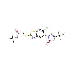 CC(C)(C)OC(=O)CSc1nc2cc(-n3nc(C(C)(C)C)oc3=O)c(Cl)cc2s1 ZINC000103206426