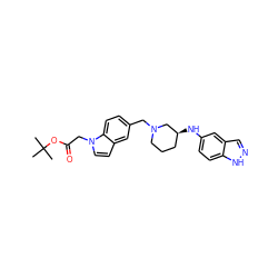 CC(C)(C)OC(=O)Cn1ccc2cc(CN3CCC[C@H](Nc4ccc5[nH]ncc5c4)C3)ccc21 ZINC000114336412