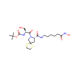 CC(C)(C)OC(=O)N[C@@H](CO)C(=O)N1CC2(C[C@H]1C(=O)NCCCCCC(=O)NO)SCCS2 ZINC000072125873