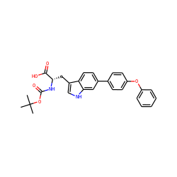CC(C)(C)OC(=O)N[C@@H](Cc1c[nH]c2cc(-c3ccc(Oc4ccccc4)cc3)ccc12)C(=O)O ZINC000146628865