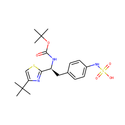 CC(C)(C)OC(=O)N[C@@H](Cc1ccc(NS(=O)(=O)O)cc1)c1nc(C(C)(C)C)cs1 ZINC000114391221