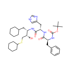 CC(C)(C)OC(=O)N[C@@H](Cc1ccccc1)C(=O)N[C@@H](Cc1c[nH]cn1)C(=O)N[C@@H](CC1CCCCC1)[C@H](O)CSC1CCCCC1 ZINC000026275827