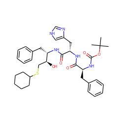 CC(C)(C)OC(=O)N[C@@H](Cc1ccccc1)C(=O)N[C@@H](Cc1c[nH]cn1)C(=O)N[C@@H](Cc1ccccc1)[C@@H](O)CSC1CCCCC1 ZINC000026185596
