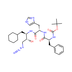 CC(C)(C)OC(=O)N[C@@H](Cc1ccccc1)C(=O)N[C@@H](Cc1c[nH]cn1)C(=O)N[C@H](CC1CCCCC1)[C@H](O)CN=[N+]=[N-] ZINC000028769085
