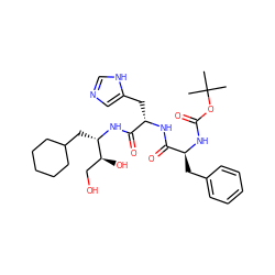 CC(C)(C)OC(=O)N[C@@H](Cc1ccccc1)C(=O)N[C@@H](Cc1cnc[nH]1)C(=O)N[C@@H](CC1CCCCC1)[C@@H](O)CO ZINC000036191123