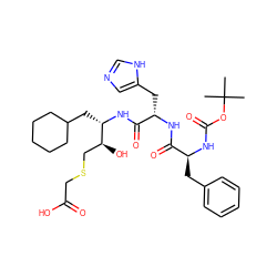 CC(C)(C)OC(=O)N[C@@H](Cc1ccccc1)C(=O)N[C@@H](Cc1cnc[nH]1)C(=O)N[C@@H](CC1CCCCC1)[C@@H](O)CSCC(=O)O ZINC000026668819