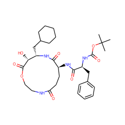 CC(C)(C)OC(=O)N[C@@H](Cc1ccccc1)C(=O)N[C@H]1CCC(=O)NCCOC(=O)[C@H](O)[C@H](CC2CCCCC2)NC1=O ZINC000026643622