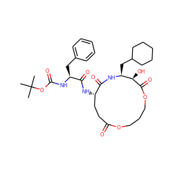 CC(C)(C)OC(=O)N[C@@H](Cc1ccccc1)C(=O)N[C@H]1CCC(=O)OCCCOC(=O)[C@H](O)[C@H](CC2CCCCC2)NC1=O ZINC000027210300
