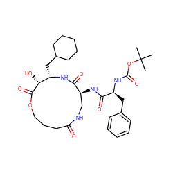 CC(C)(C)OC(=O)N[C@@H](Cc1ccccc1)C(=O)N[C@H]1CNC(=O)CCCOC(=O)[C@H](O)[C@H](CC2CCCCC2)NC1=O ZINC000026643396