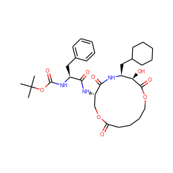CC(C)(C)OC(=O)N[C@@H](Cc1ccccc1)C(=O)N[C@H]1COC(=O)CCCCOC(=O)[C@H](O)[C@H](CC2CCCCC2)NC1=O ZINC000027210835