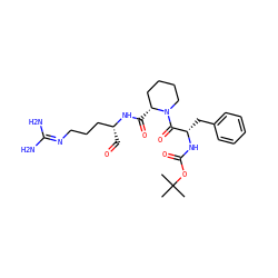 CC(C)(C)OC(=O)N[C@@H](Cc1ccccc1)C(=O)N1CCCC[C@H]1C(=O)N[C@H](C=O)CCCN=C(N)N ZINC000027517661