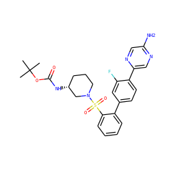 CC(C)(C)OC(=O)N[C@@H]1CCCN(S(=O)(=O)c2ccccc2-c2ccc(-c3cnc(N)cn3)c(F)c2)C1 ZINC000218627196
