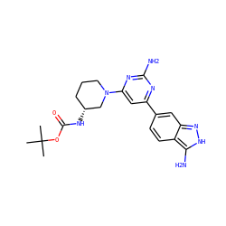 CC(C)(C)OC(=O)N[C@@H]1CCCN(c2cc(-c3ccc4c(N)[nH]nc4c3)nc(N)n2)C1 ZINC000071316545