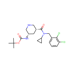 CC(C)(C)OC(=O)N[C@@H]1CNC[C@H](C(=O)N(Cc2cccc(Cl)c2Cl)C2CC2)C1 ZINC000146548910