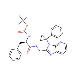 CC(C)(C)OC(=O)N[C@H](Cc1ccccc1)C(=O)NCc1nc2cccnc2n1C1(c2ccccc2)CC1 ZINC000029039523