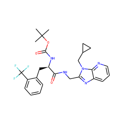 CC(C)(C)OC(=O)N[C@H](Cc1ccccc1C(F)(F)F)C(=O)NCc1nc2cccnc2n1CC1CC1 ZINC000029039484