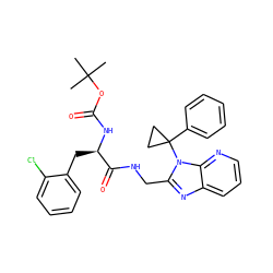 CC(C)(C)OC(=O)N[C@H](Cc1ccccc1Cl)C(=O)NCc1nc2cccnc2n1C1(c2ccccc2)CC1 ZINC000029039527