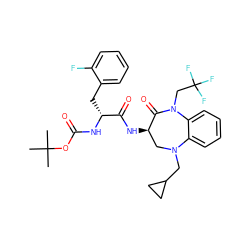 CC(C)(C)OC(=O)N[C@H](Cc1ccccc1F)C(=O)N[C@@H]1CN(CC2CC2)c2ccccc2N(CC(F)(F)F)C1=O ZINC000029040463